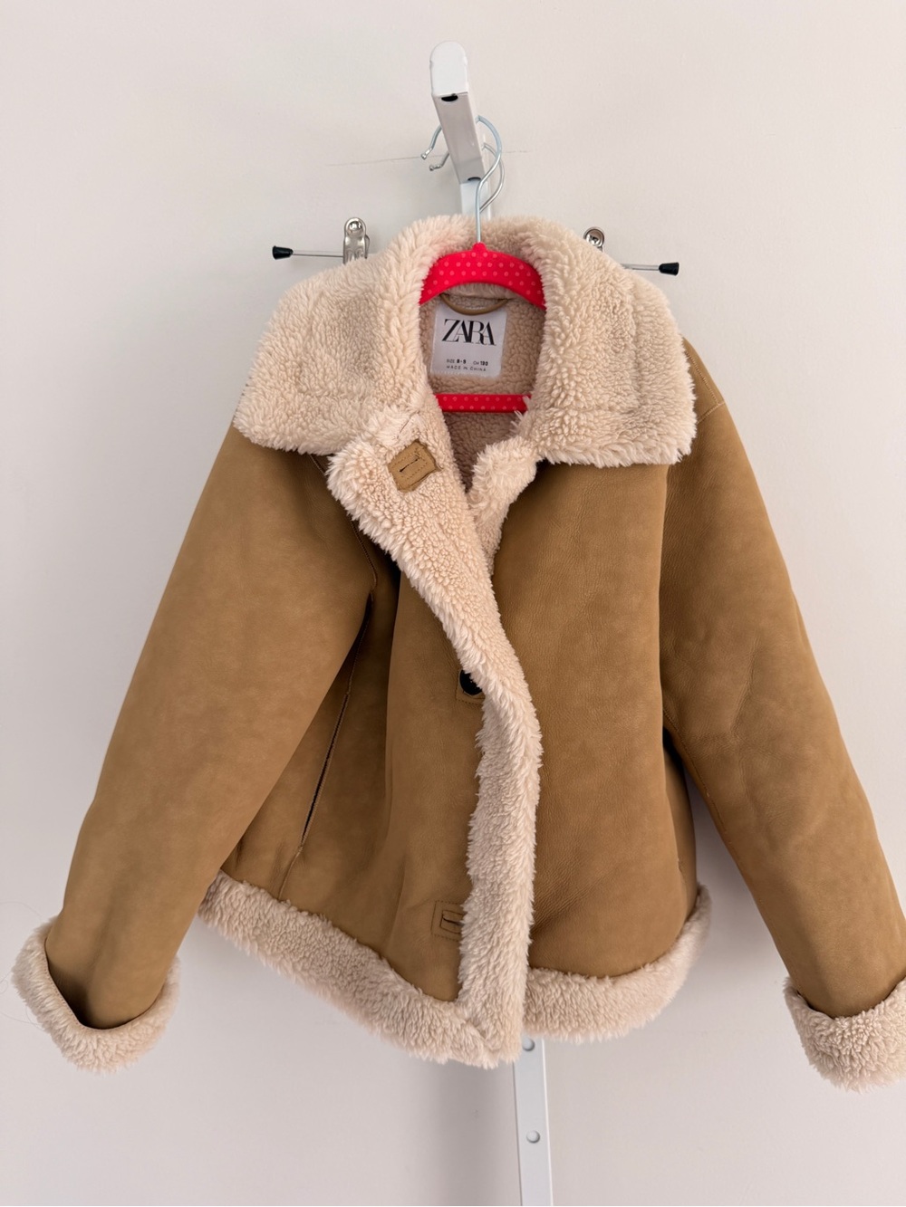 ZARA Kids Tan Shearling-Trim Aviator Pea Coat size 8-9
